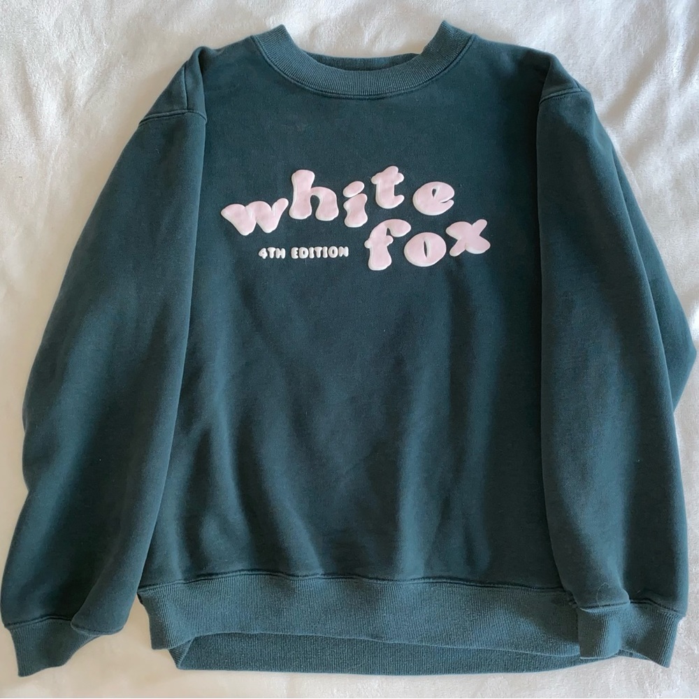 White Fox Graphic Forest Green Oversized Sweater